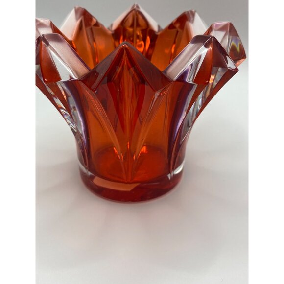 Mikasa Skyline-XMAS Red Glass Votive Candle Holder 4.5" Czech Republic Faceted D - Picture 4 of 9